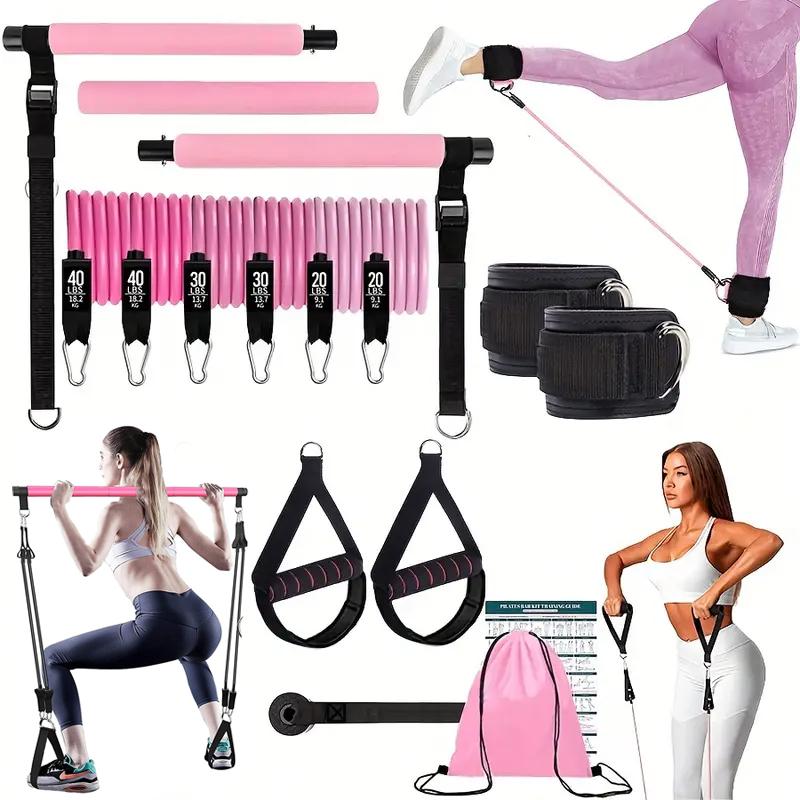 Yoga Fitness Bar - Multifunctional Pilates Bar Kit with Elastic